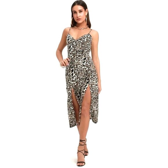 Honey Punch Dresses & Skirts - Honey Punch‎ Womens Leopard Print Midi Dress Lightweight Lined Size L 1082U4